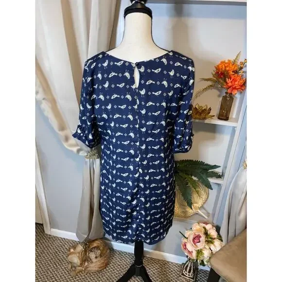 Lily Rose size Medium GUC Blue GUC Lined Dress with Birds Button Closure - Picture 6 of 12